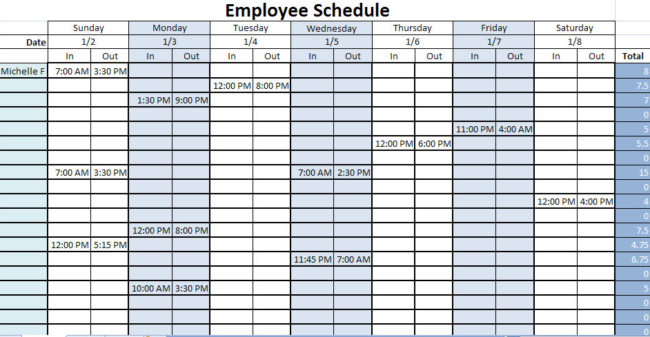 daily work sheet for employee excel