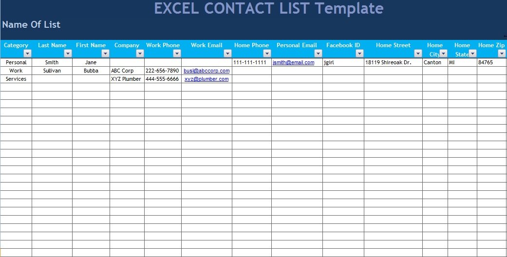 Get Excel Contact List Template Free Excel Templates Exceltemple