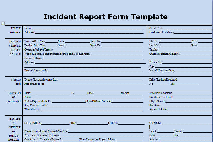 Incident Report Register Template