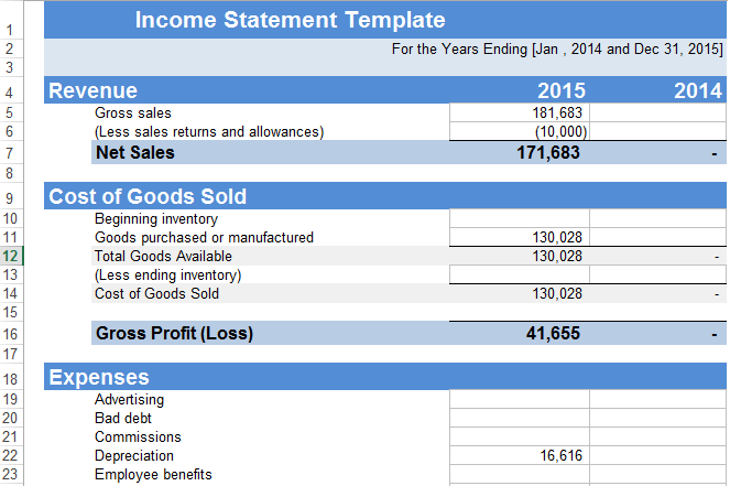 Income Statement Template Excel XLS Free Excel Templates Exceltemple