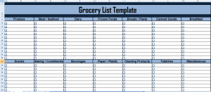 Grocery list Template in Excel