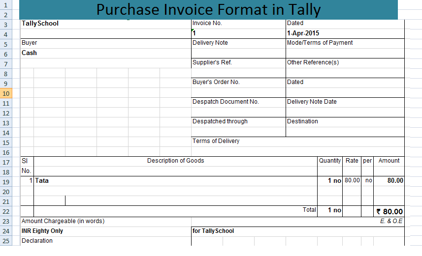 purchase invoice format in tally excel