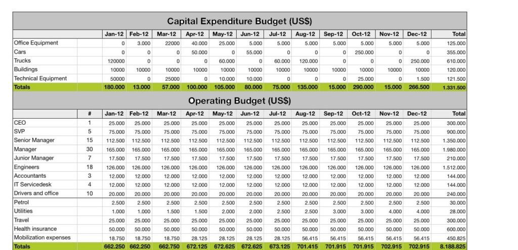 business plan capital budget