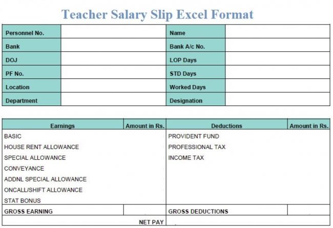 salary slip sample xls