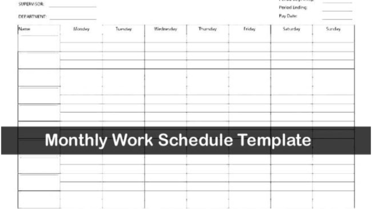 free monthly work schedulING template SHEETS