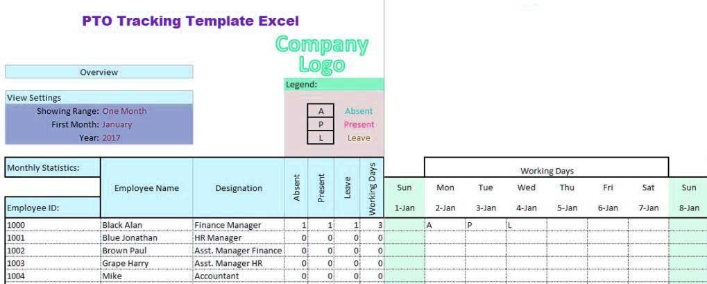 pto tracking template excel